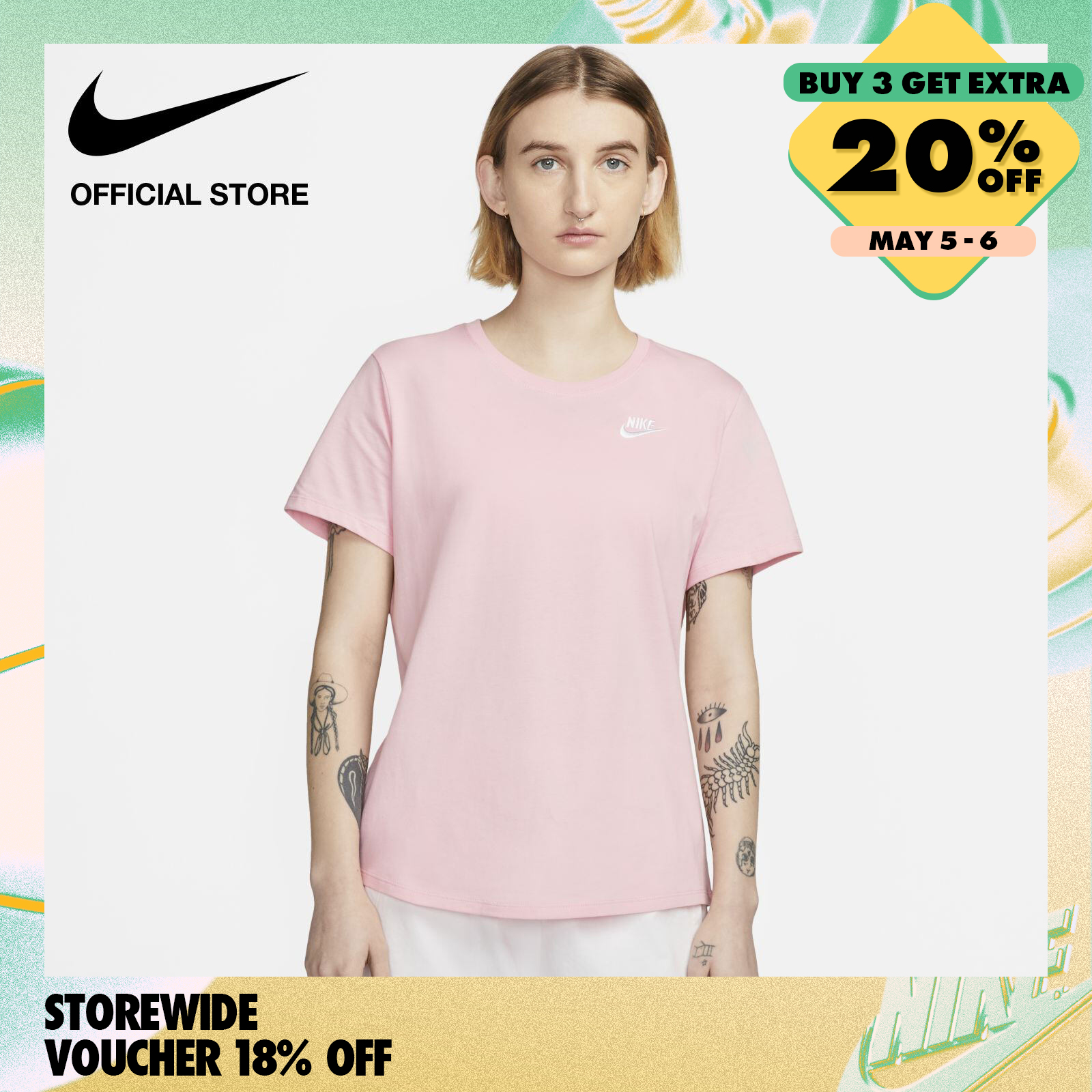 Nike Womens Sportswear Tee Club Tee Med Soft Pink Nike Thaipick 4022