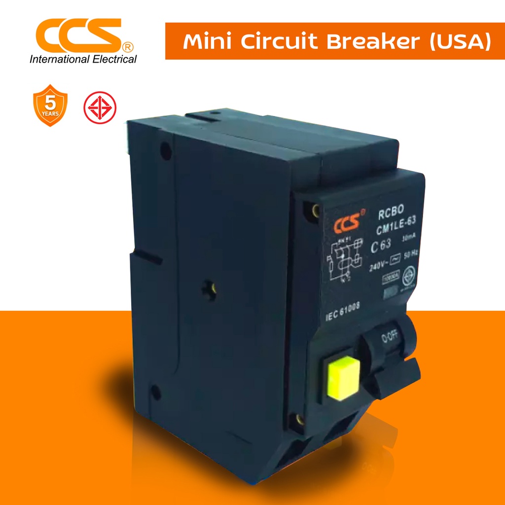 มินิเซอร์กิตเบรกเกอร์ กันดูด Mini Circuit Breaker รุ่น CM1L-63 USA 2P RCBO แบรนด์ CCS