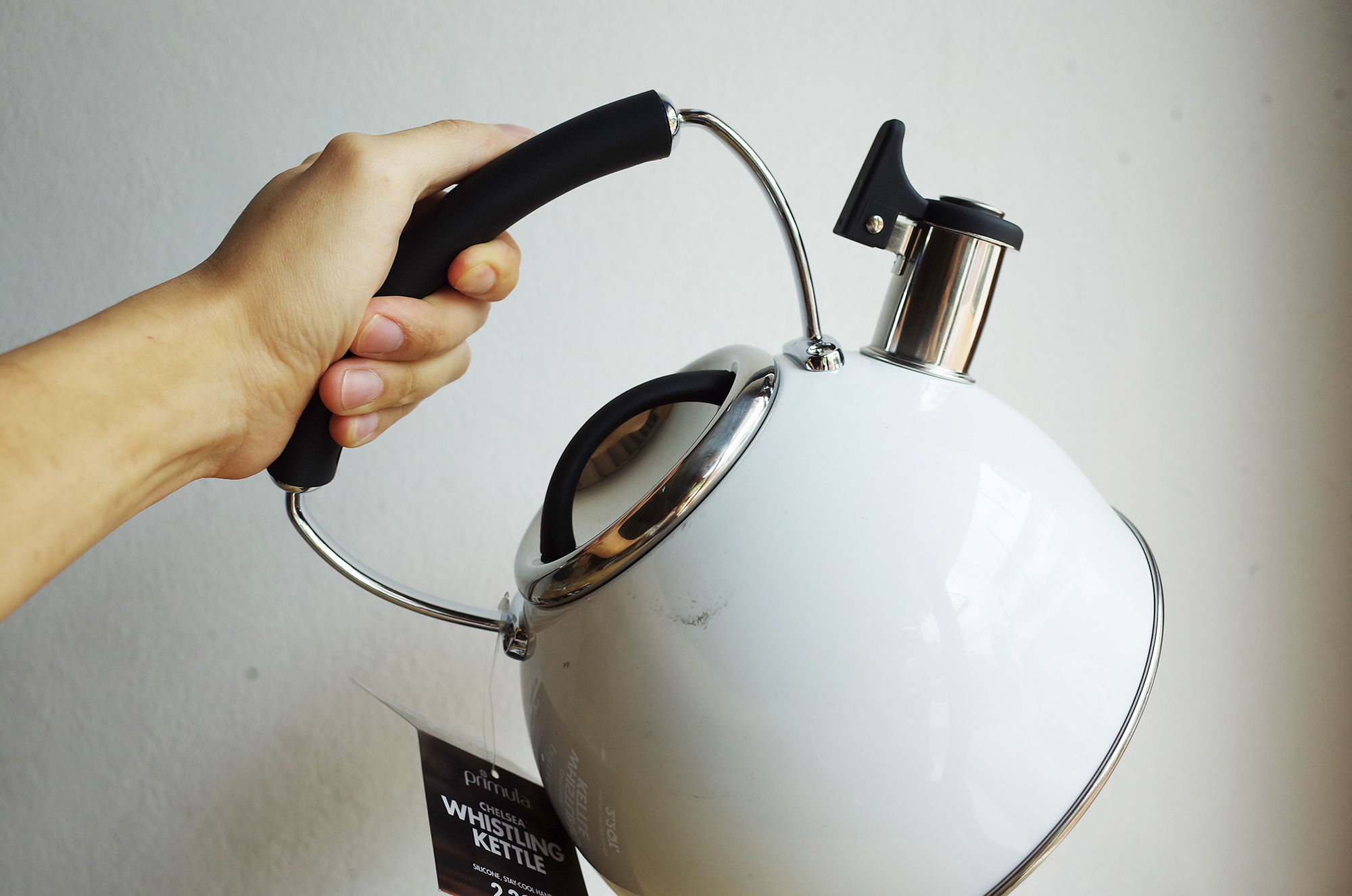White Whistle Kettle Has Scratch BUT CHEAP Good N Cheap Exports Co