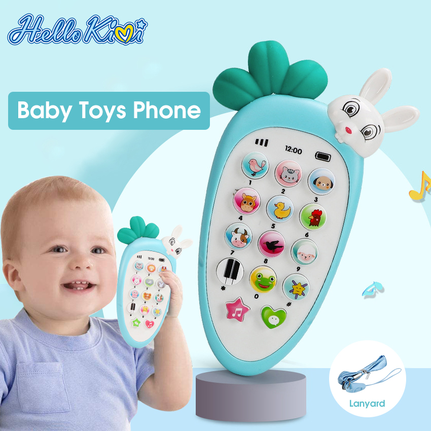 HelloKimi โทรศัพท์เด็ก โทรศัพท์มือถือของเด็ก  ของเล่นเด็ก ราคาถูกBaby Cell Phone Toy for Learning and Play Early Education Telephone with Silicone Cover Music Lights for 0-1 Year Old Kids with lanyard and