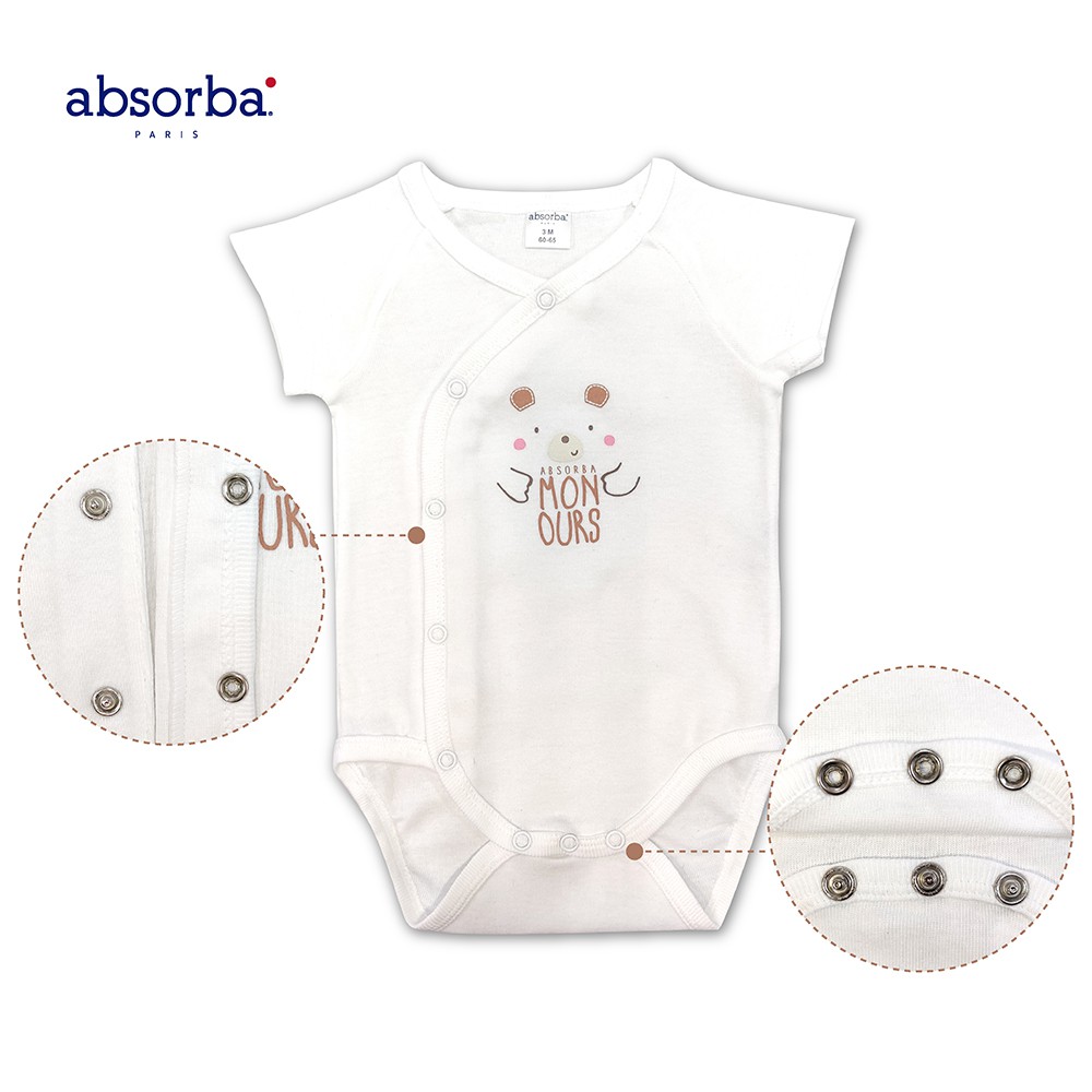 absorba บอดี้สูทสั้นผ้าคอตตอน 100% คอลเลคชั่น Ribbed สำหรับเด็กแรกเกิด - 6 เดือน มีให้เลือก 3 สี แพ็ค 1 ชุด - R1R0201