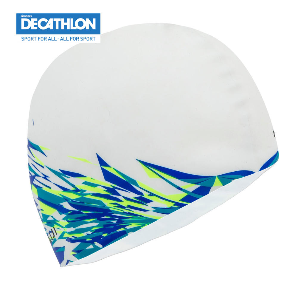 NABAIJI หมวกว่ายน้ำซิลิโคนรุ่น 500 (สีขาว พิมพ์ลายเปลวไฟ)