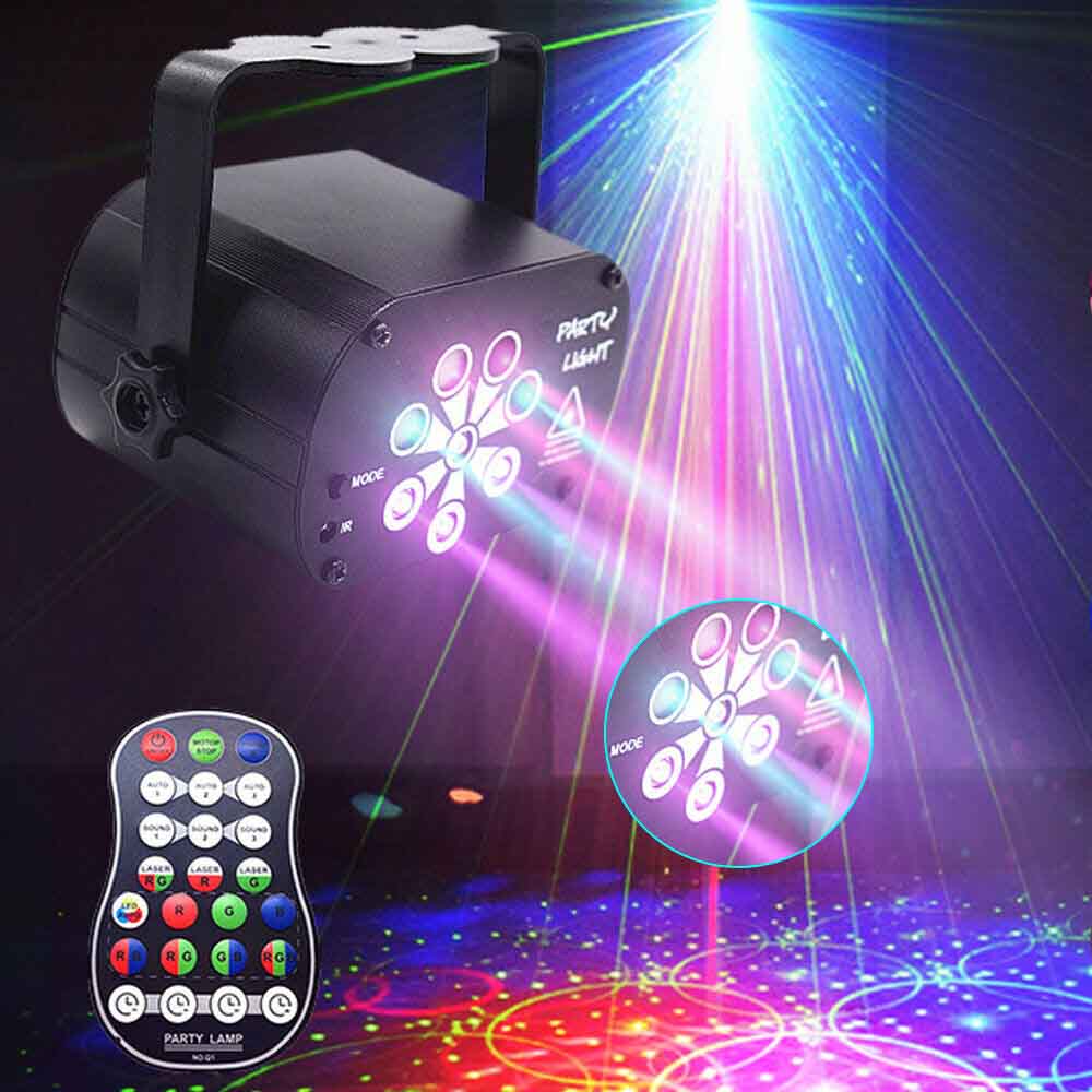 120 Patterns Sound Active Laser Stage Light LED RGB Party Disco Dance ...