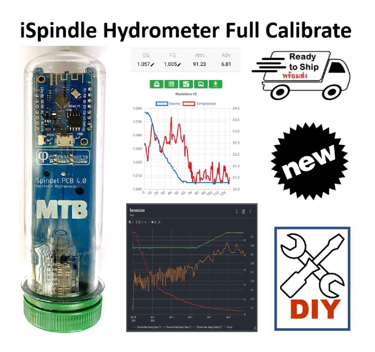 ส่งฟรี!!iSpindel Hydrometer Full Calibate ไฮโดรมิเตอร์ พร้อมใช้งาน