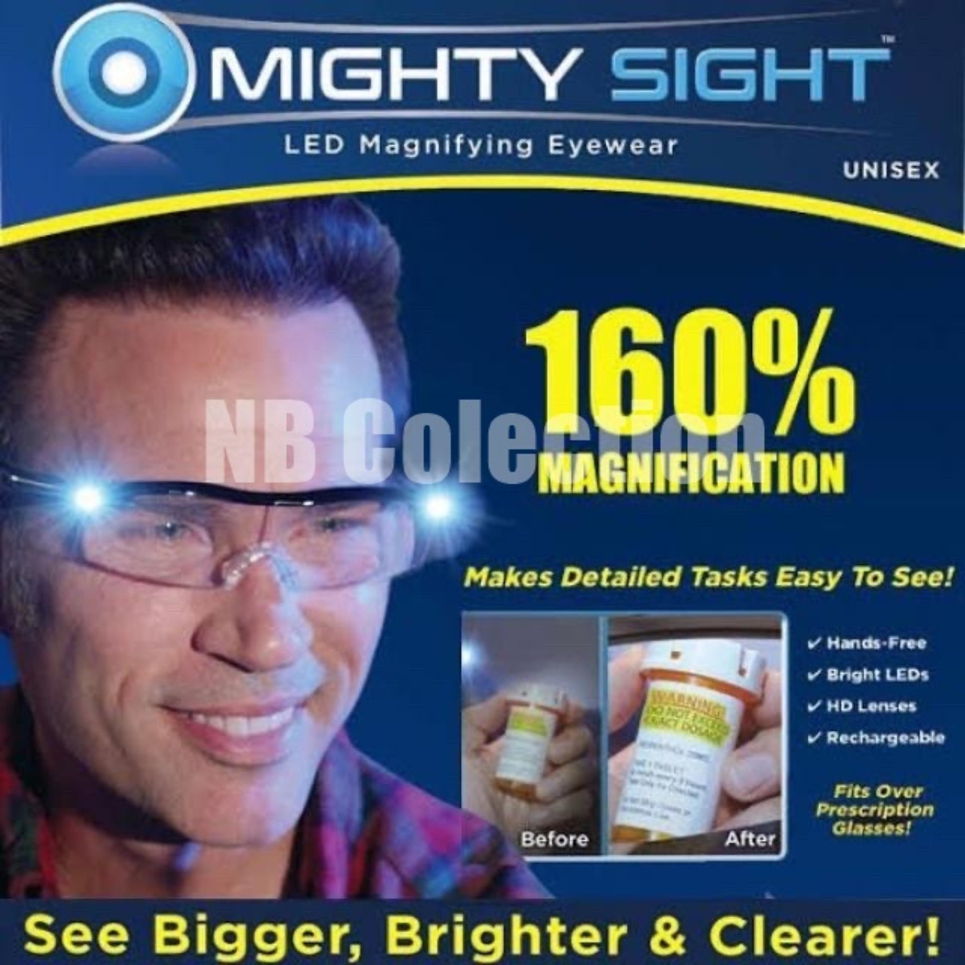 Mighty sight glasses แว่นขยายไร้มือจับ 160% LED