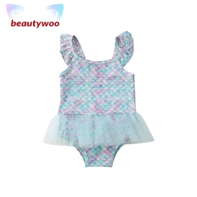【beautywoo】 Newborn Children Kid Baby Girl Swimwear Swimsuit One-piece Bikini Beachwear Summer Bathing Suit Mermaid Scale Swimming Costume