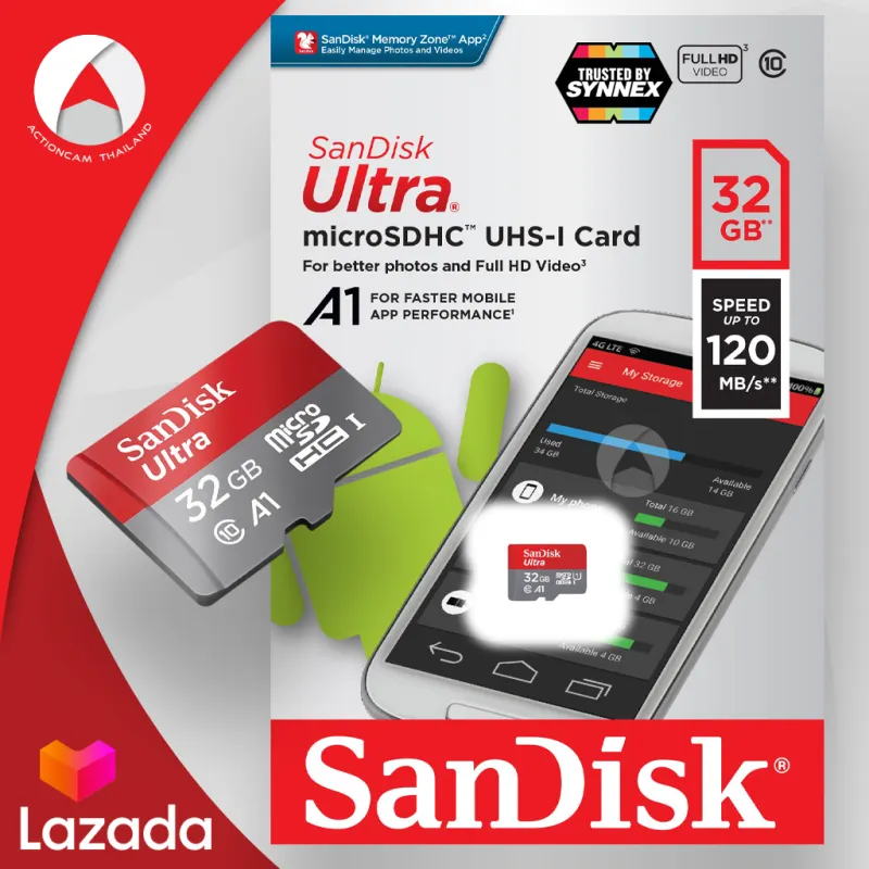 ภาพสินค้าSandisk Ultra microSD Card SDHC ความเร็วอ่าน 120MB/s ความจุ 32GB Class 10 A1 (SDSQUA4-032G-GN6MN) ไม่มีอะแดปเตอร์ เมมโมรี่การ์ด แซนดิส Memory ประกัน Synnex 10 ปี แดงเทา จากร้าน Actioncam Thailand บน Lazada ภาพที่ 6