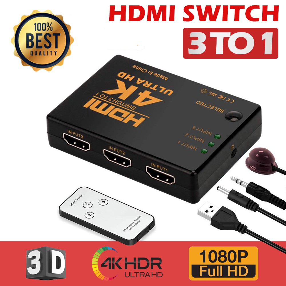 SALE Ultra HD 4K x 2K HDMI Switch 3x1 Switcher Selector 3D 1080p With IR Remote #คำค้นหาเพิ่มเติม HDMI Cable MHL WiFi display