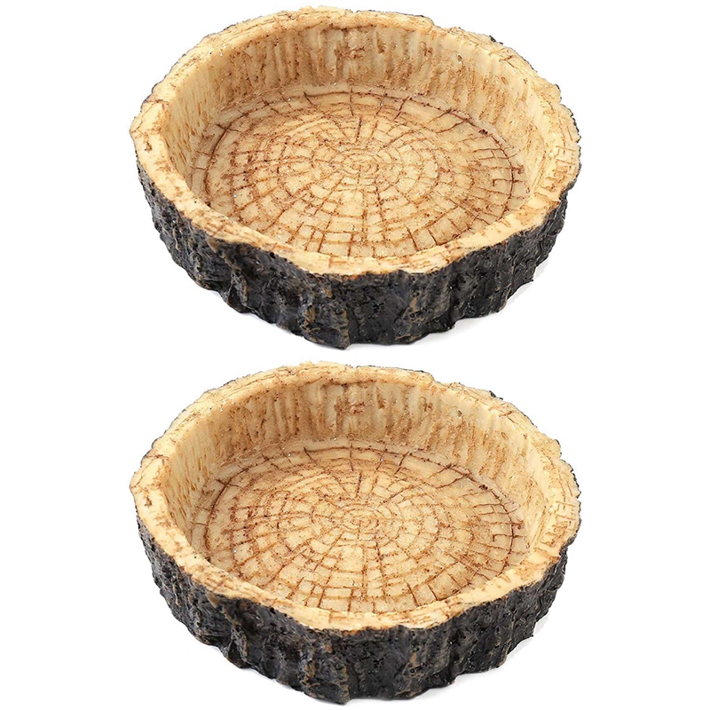 JOBEDE 2PCS Reptile Water Dish, Imitating Rock Design Reptile Food Bowl With Straight Curved Tweezers For Lizard Bearded Dragon Leopard Gecko Snake Hermit Crabs