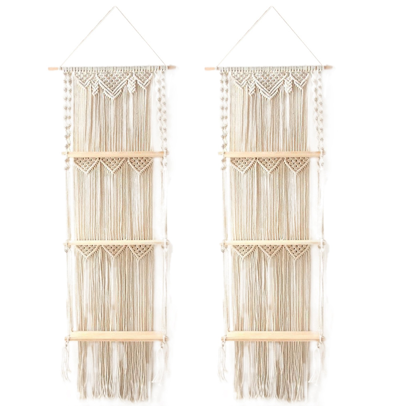 2X Boho Macrame Wall Hanging Shelf 3 Tier Handmade Woven Tassel Wood ...