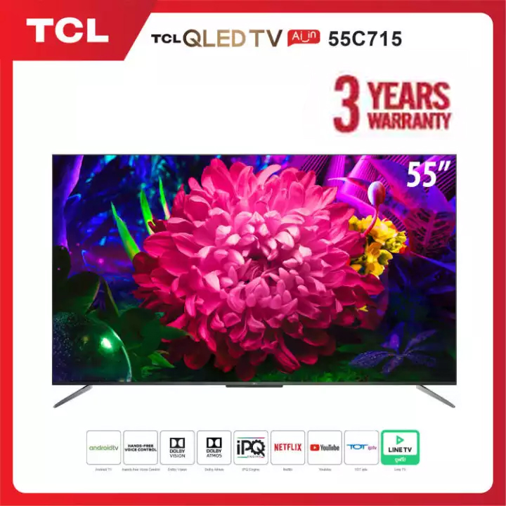TCL 55 นิ้ว 4K QLED Android 9.0 TV Smart TV รุ่น 55C715 Full Screen Design - Google Assistant & Netflix & Youtube & LI LAZADA 7.7