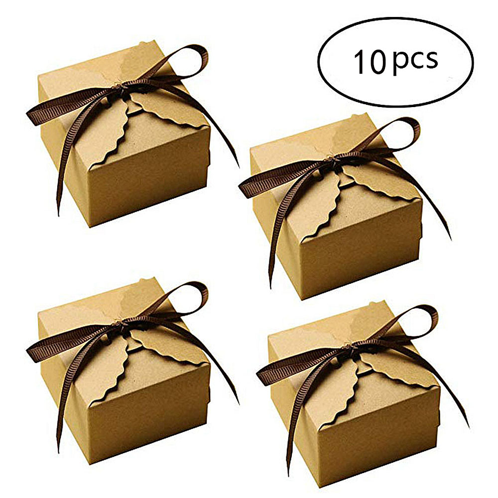IQY 10pcs Kids Gifts Ribbon Wedding Favor DIY Kraft paper Candy Box Vintage Retro Cake Packing Box
