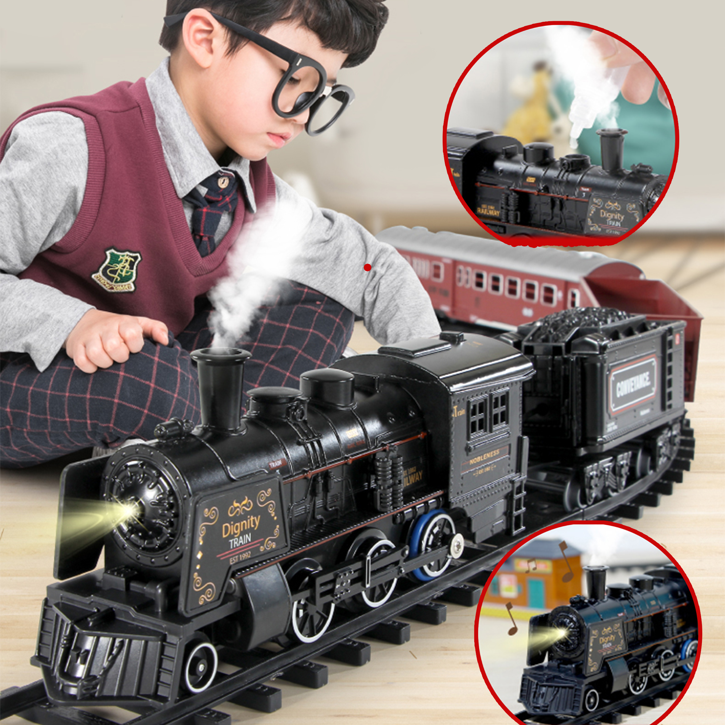 【CLD】รถไฟไอน้ำ/ รถไฟรางชุดใหญ่ / รถไฟฟ้าเด็ก /รถไฟบังคับ /ของเล่นเด็ก /รถไฟไอน้ำคลาสสิก  รถไฟราง  รถไฟของเล่น W0078