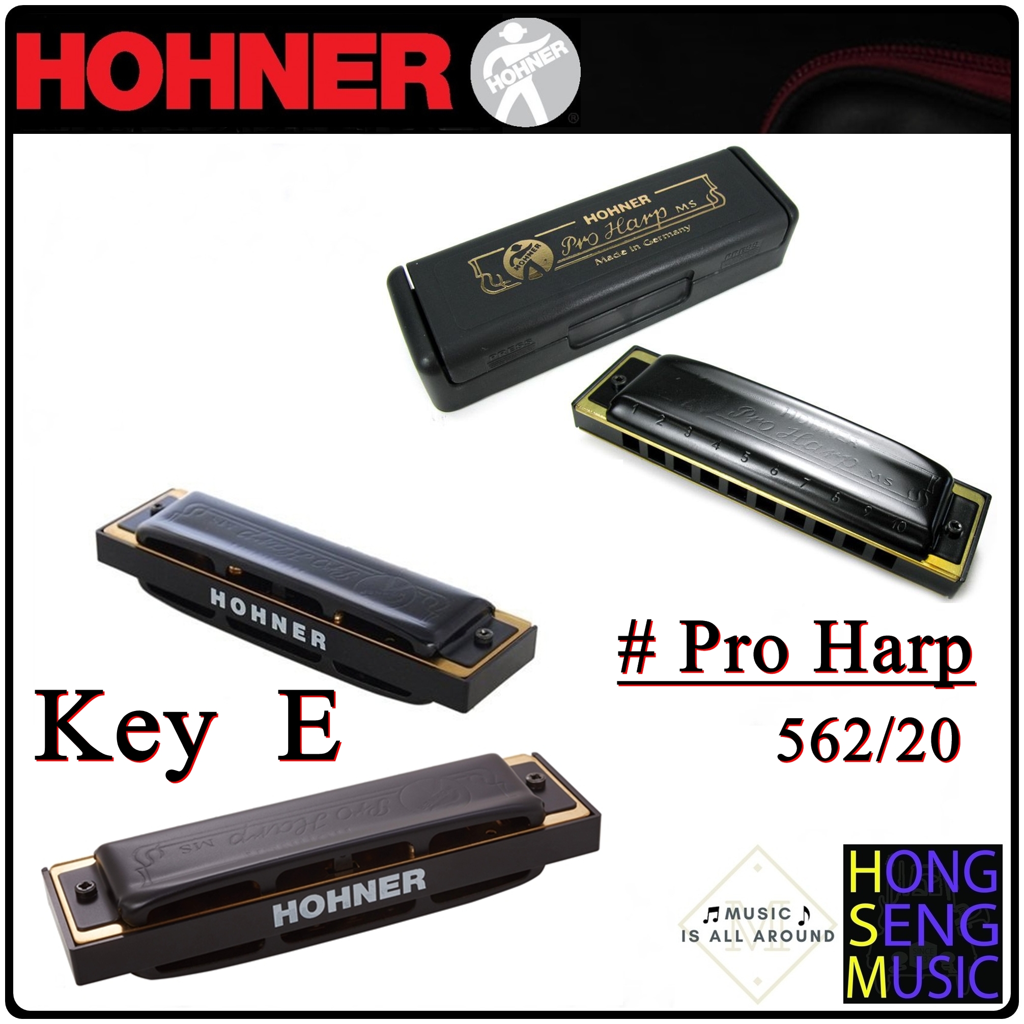 ฮาร์โมนิก้า (เม้าท์ออร์แกน) Hohner รุ่น Pro Harp Harmonica 562/20 Key E