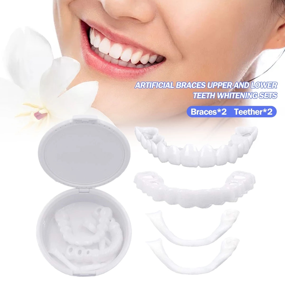 2Pair Upper and Lower Fake Tooth Kit Veneers Teeth Temporary False ...