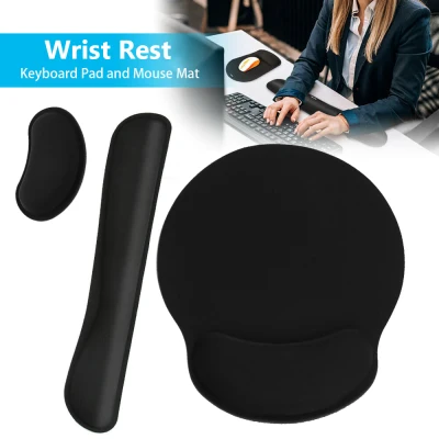 MSRC Black Ergonomic Smooth Wrist Support Memory Foam Mouse Mat Wrist Rest Keyboard Pad