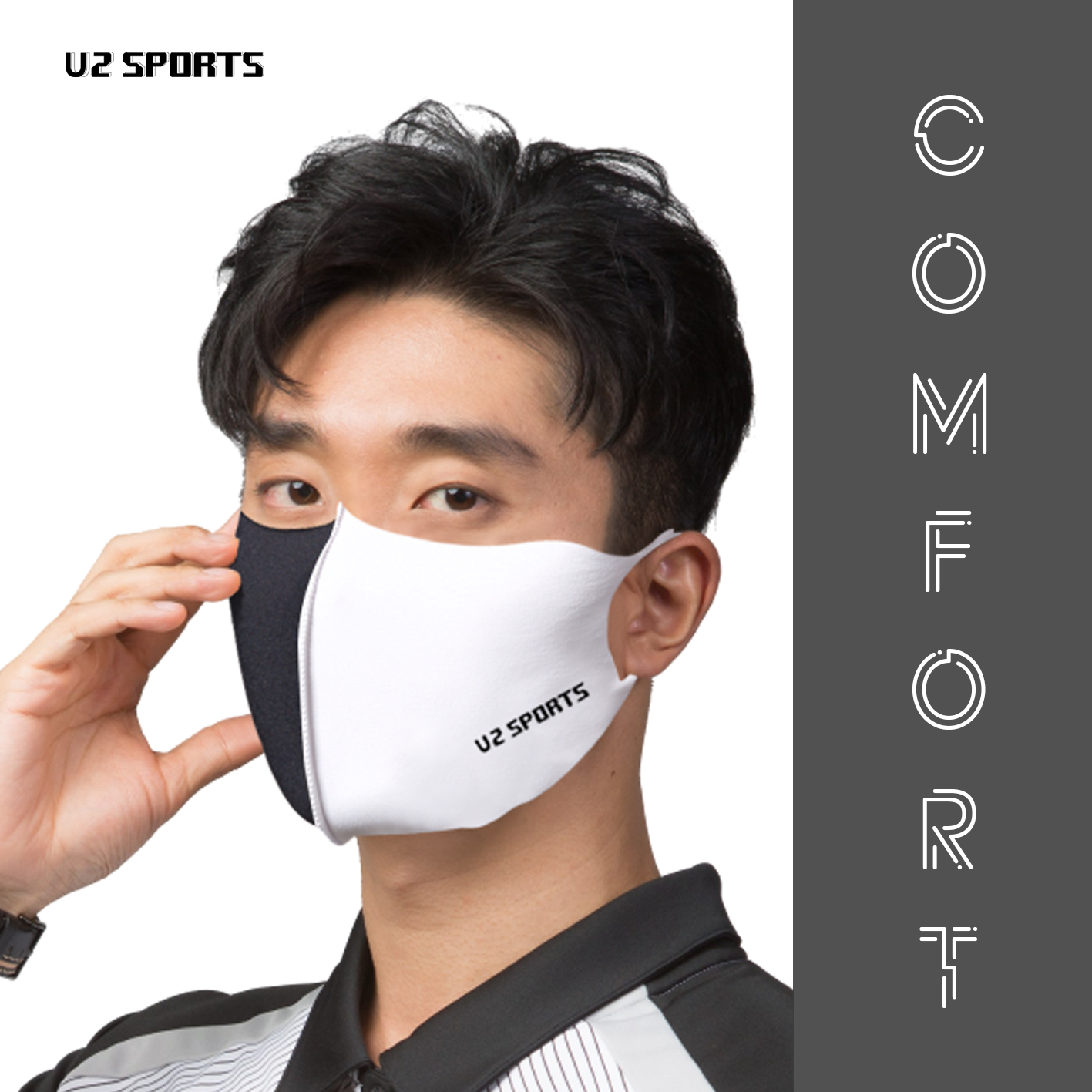 [U2SPORTS]ผ้ากันแดด99.99%NanoTechno จากเกาหลี Anti-Bacteria,UV Protection 99.9%,ผ้าใส่แล้วเย็น รุ่นComfort Black฿White (Golf Mask)