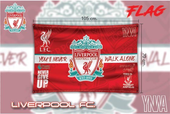 ธงเชียร์ Liverpool ขนาดไซด์ 105x70ซม. เป็นผ้าร่มพิมพ์ลายสวยงาม มีความเข้มและสด สามารถใช้ประดับห้องได้ LT01