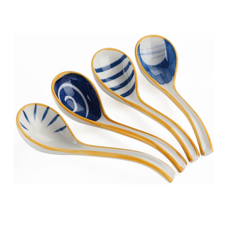 Ceramics Soup Spoons Set of Japanese Soup Spoon Long Handle Soup Spoons ...