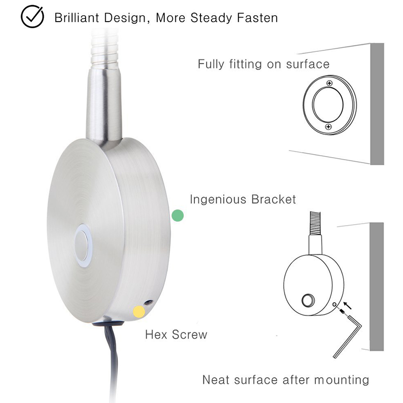 Dimmable Reading Lamp, Bed Lights with Plug Wired for Bedroom Bedside, Flexible Gooseneck Book Light, Wall Mounted Read Light, 200LM / 3000K Beam Angle: 30 ° US Plug