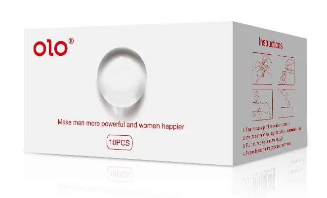 ถุงยางอนามัย OLO แบบเพิ่มมุก บาง 0.01 มม. 1 กล่อง 5 ชิ้น + มุก 5 เม็ด CONDOM OLO 0.01 MM SIZE 52-54 MM.
