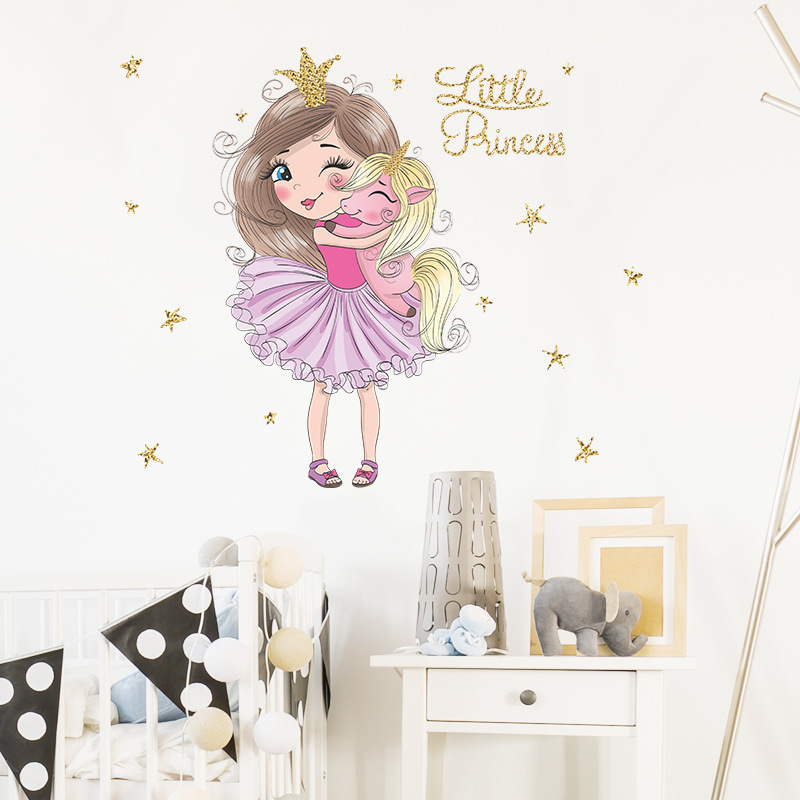 Princess on The Moon Wall Sticker Girls Room Bedroom Decor Wallpaper ...