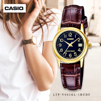 Casio Standard นาฬิกาข้อมือผู้หญิง สายหนัง รุ่น LTP-V002GL-1BUDF - หน้าดำ