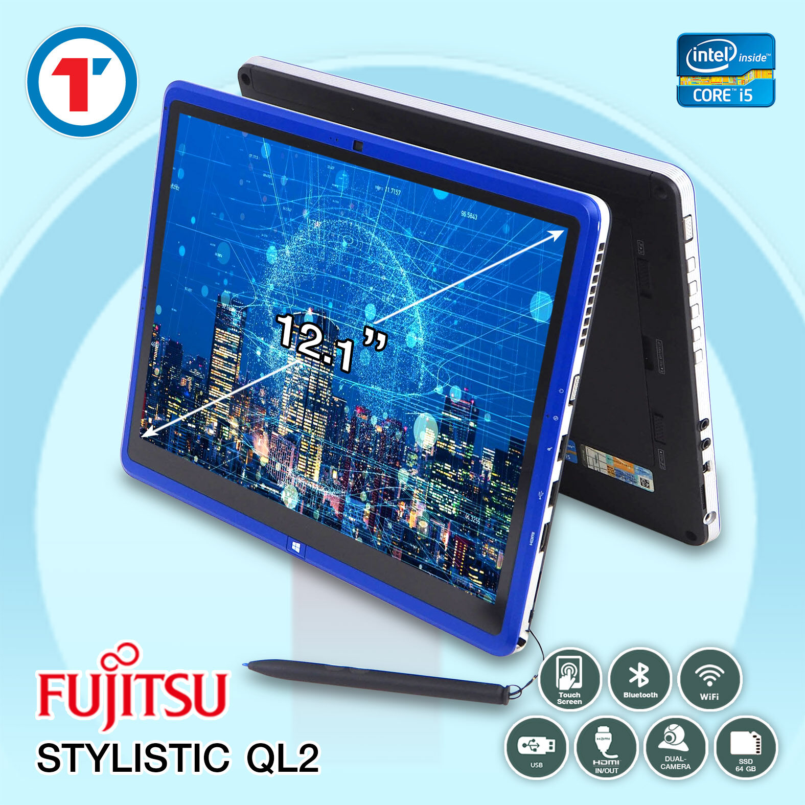 แท็บเล็ต Fujitsu Stylistic QL2 - Core i5 RAM 4 GB, SSD 64 GB แถมสูงสุด 4 รายการ กล้องในตัว โน๊ตบุ๊คมือสอง สภาพดี!! มีประกัน พร้อมบริการหลังการขาย!!! By Totalsolution