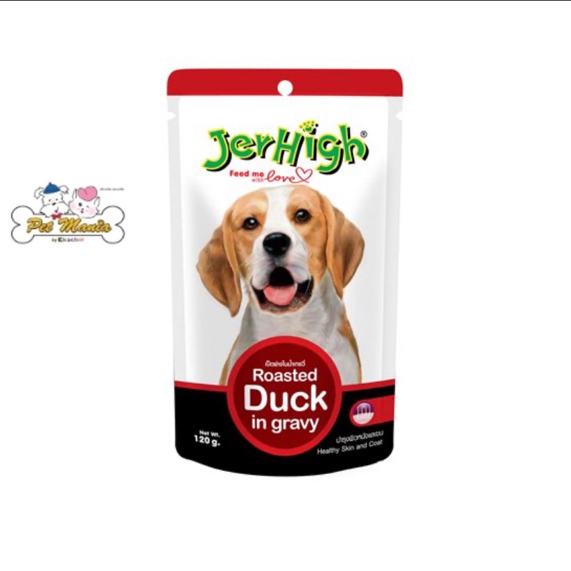 Jerhigh Pouch Roasted Duck in Gravy (120 g.)  เจอร์ไฮ อาหารสุนัขแบบเปียก รสเป็ดย่างในน้ำเกรวี่ (120 ก.)