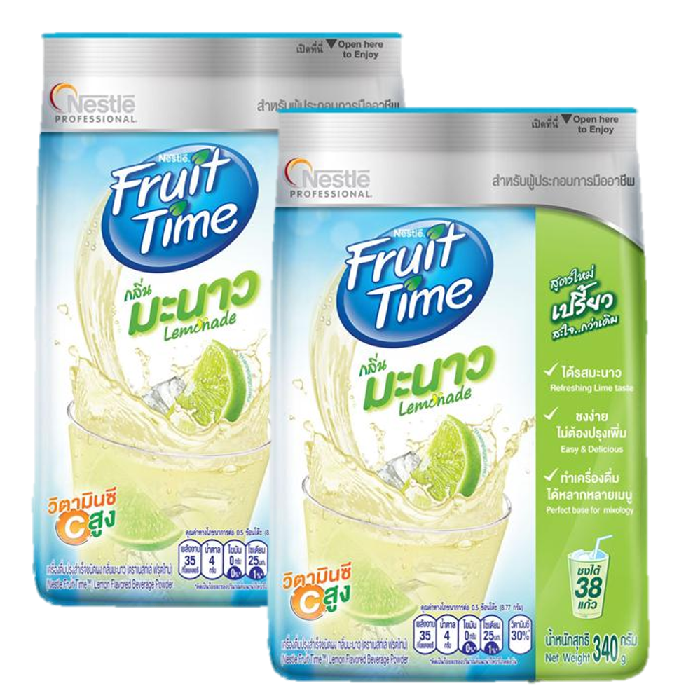 Nestle Fruit Time Lemonade Flavor Powder เนสท์เล่ ฟรุ๊ตไทม์ เครื่องดื่มรสเลมอนเนต มะนาว ปรุงสำเร็จชนิดผง 340 กรัม (2แพค)