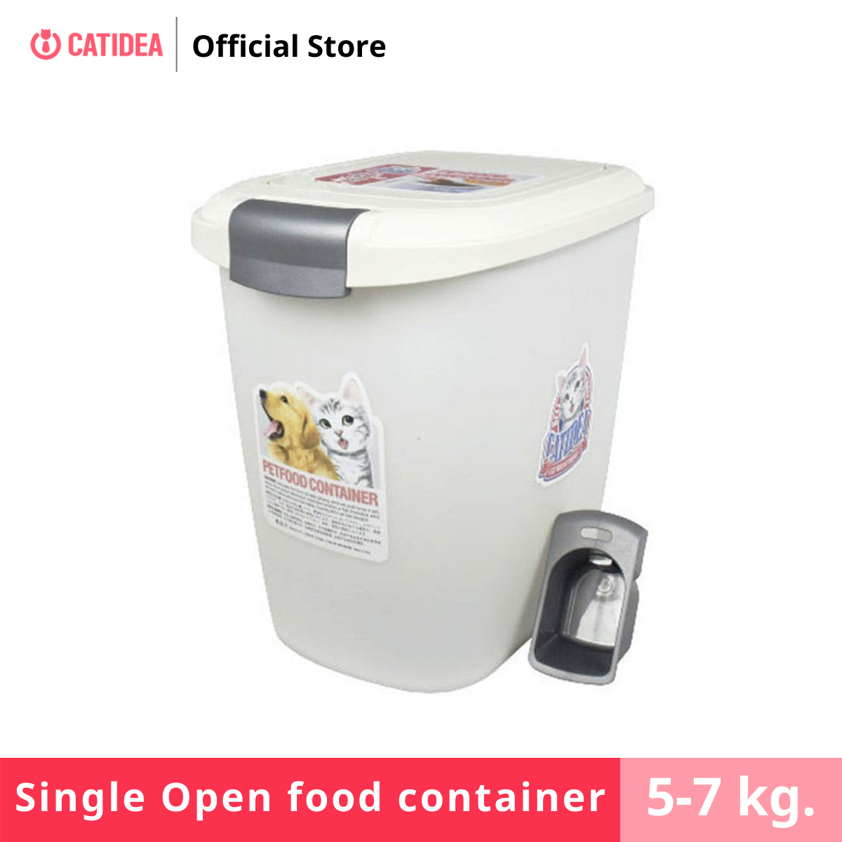 Catidea Single Open food container 5-7 kg. ถังเก็บอาหารสัตว์เลี้ยง พร้อมช้อนตัก ขนาด 5-7 กิโลกรัม