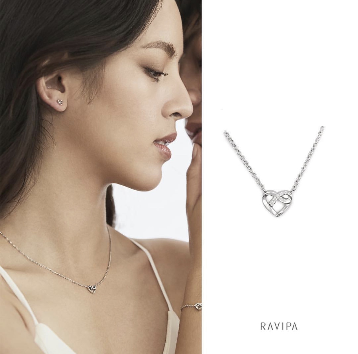 RAVIPA - THE INFINITY HEART ELEGANT NECKLACE - สร้อยคอเงินแท้ชุบทองคำขาว