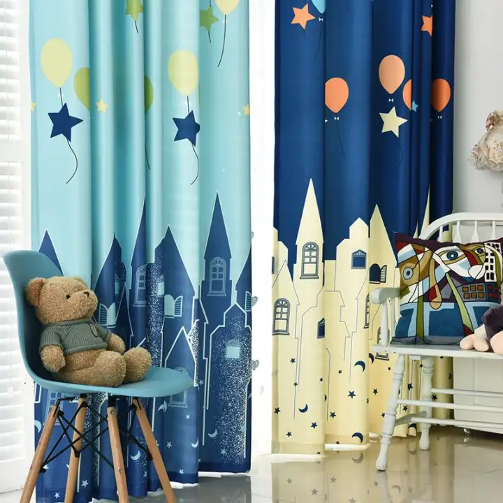 Mediterranean Children S Room Blue Cartoon Castle Curtain Blackout