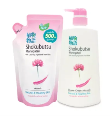 SHOKUBUTSU MONOGATARI Shower Cream Chinese Milk Vetch 500 ml. (Pink) (Bottle + Refill)