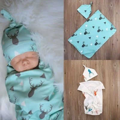 80x65CM Cute Convenience Toddler Infant Newborn Baby Boy Girl Deer Printed Soft Stretch Wrap Swaddle Blanket Bath Towel