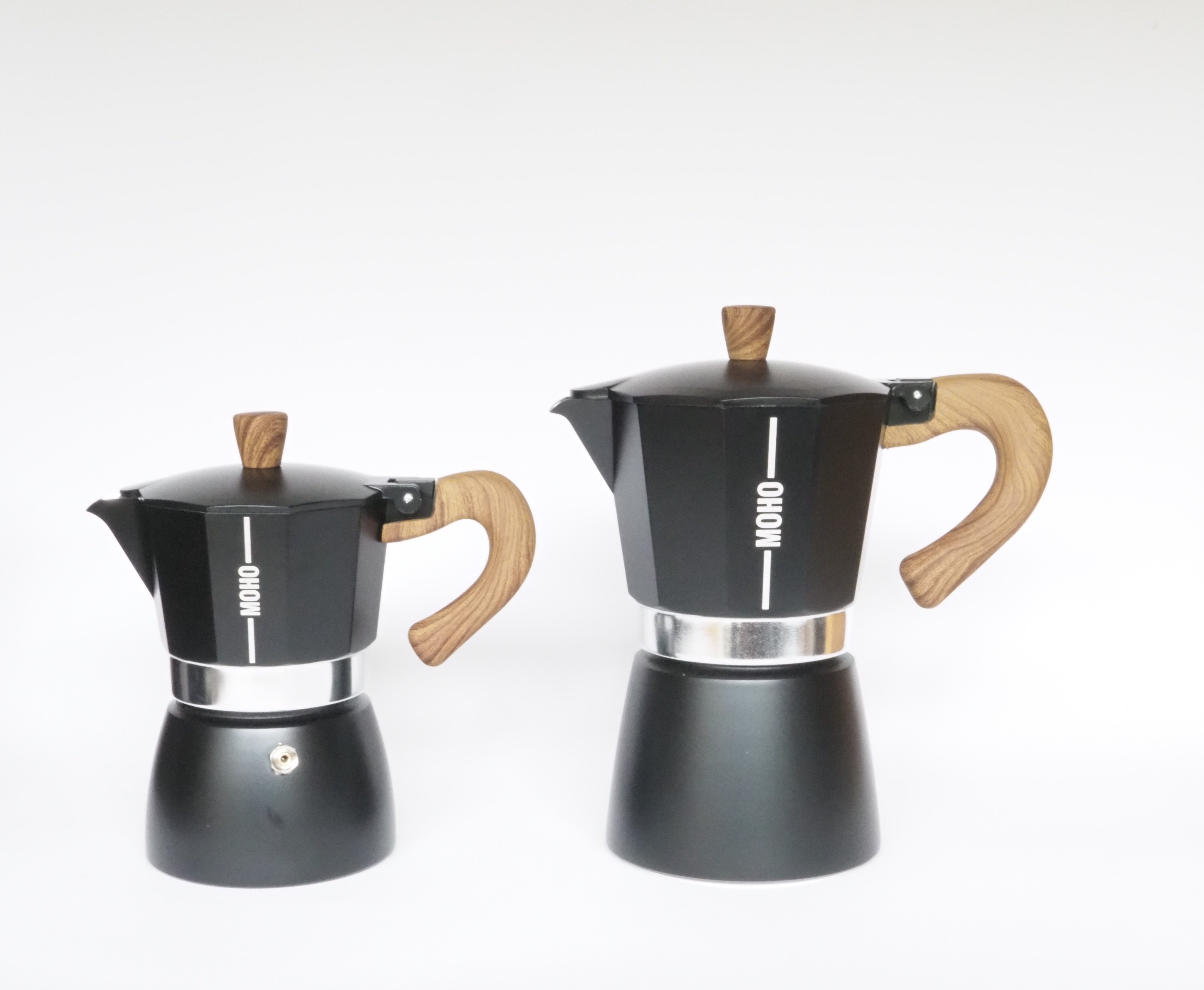 MOKA POT หม้อต้มกาแฟแบรนด์ MOHO ขนาด 3 CUP , 6 CUP ทำจากอลูมิเนียมเนื้อหนา คุณภาพสูง  ด้ามไม้
