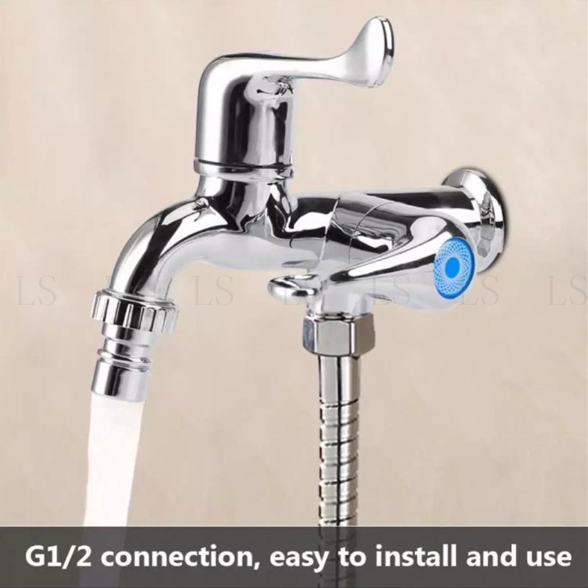 【ชื้อ 1 ชิ้น แถม 1 ชิ้น！！！】ABS Washing Machine Faucet Sink Basin Water Tap with Double Spout&amp;Handle G1/2 Tail Handle