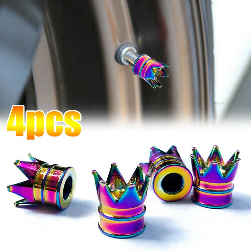 4X Aluminum Neon Color Crown Car Wheel Tire Valve Stem Cap Tyre Air Anti Dust Caps