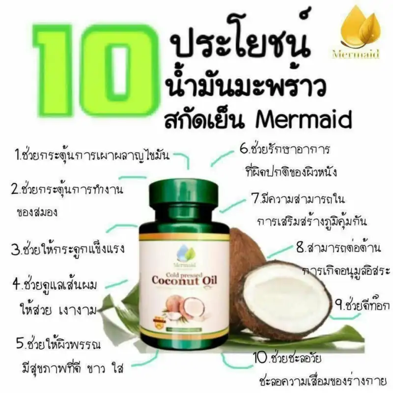 ภาพสินค้าMermaid Cold Pressed Coconut Oil น้ำมันมะพร้าวสกัดเย็น 100% เซ็ต 3 กระปุก (40 เม็ด / กระปุก) จากร้าน Beatnt บน Lazada ภาพที่ 3