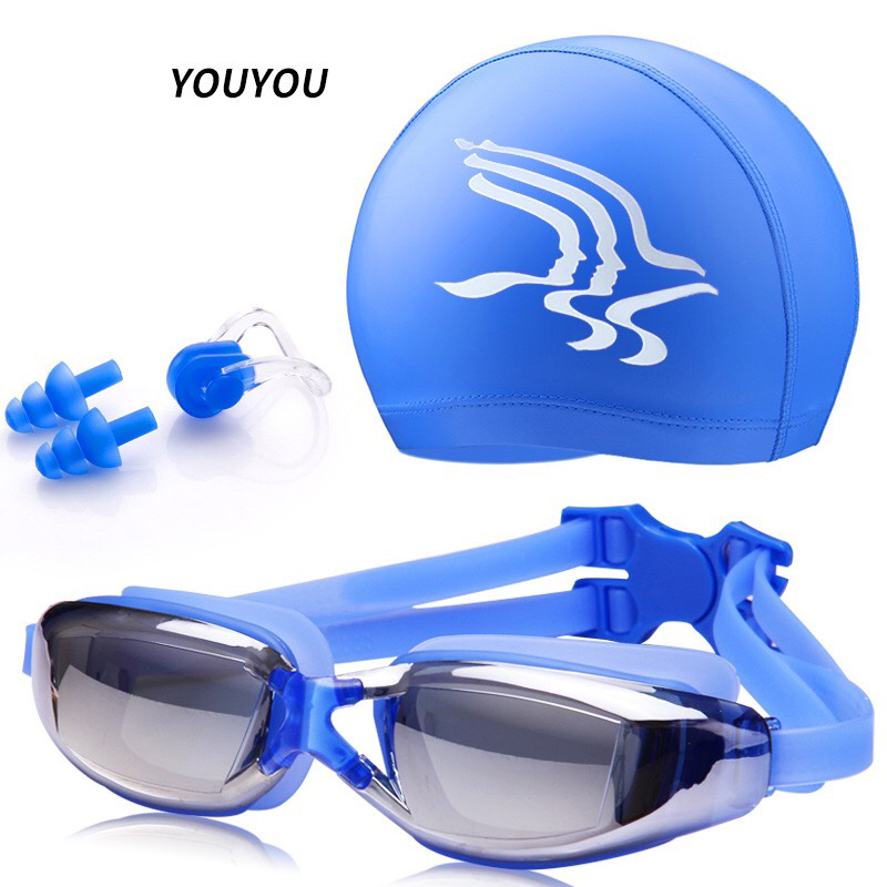 Goggles Professional ชุดแว่นตากันน้ำ พร้อม หมวกว่ายน้ำ ที่อุดหู ที่อุดจมูก – INTL
