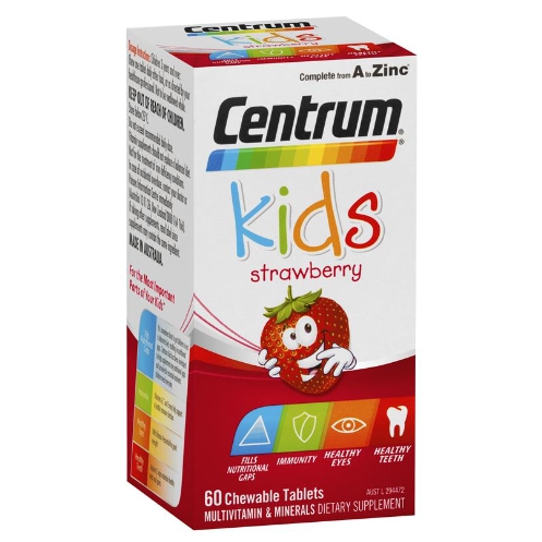 โปรโมชั่น Centrum Kids Multi Vitamin 60 Strawberry Tablets วิตามินรวมสำหรับเด็กรสสตอเบอรี่ เลขทะเบียน AUST L 320154 / exp: 10.2021