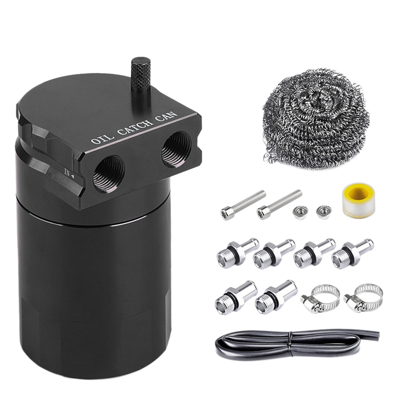Universal Oil Catch Can Kit, 300ML Oil Reservoir Tank with 3/8Inch NBR Fuel Line , Aluminum Black