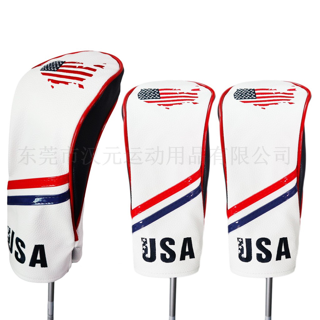 ปลอกหุ้มไม้กอล์ฟ ชุด 3 ชิ้น (CVU001) Driver 1 ชิ้น และ Fairway 2 ชิ้น ลาย USA สุดเทห์ มีสีขาวและสีดำให้เลือก