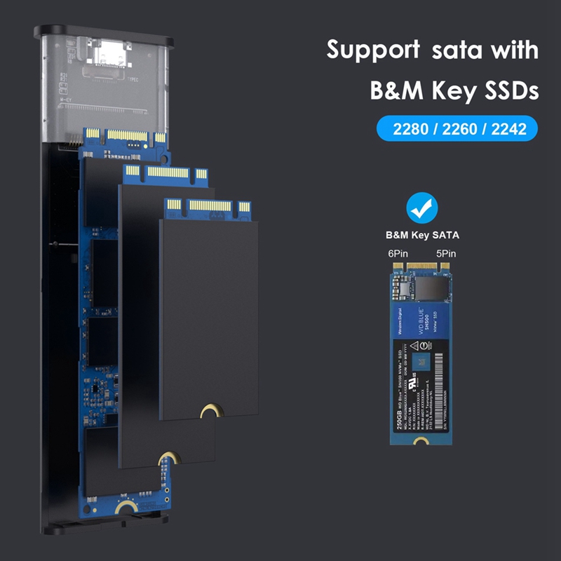 M2 SSD Case Black M2 SSD Case NGFF SATA SSD Disk Box NGFF 5Gbps SATA Protocol M.2 to USB 3.1 Gen1 SSD Adapter for NGFF SATA SSD Disk Box M.2 SSD Case