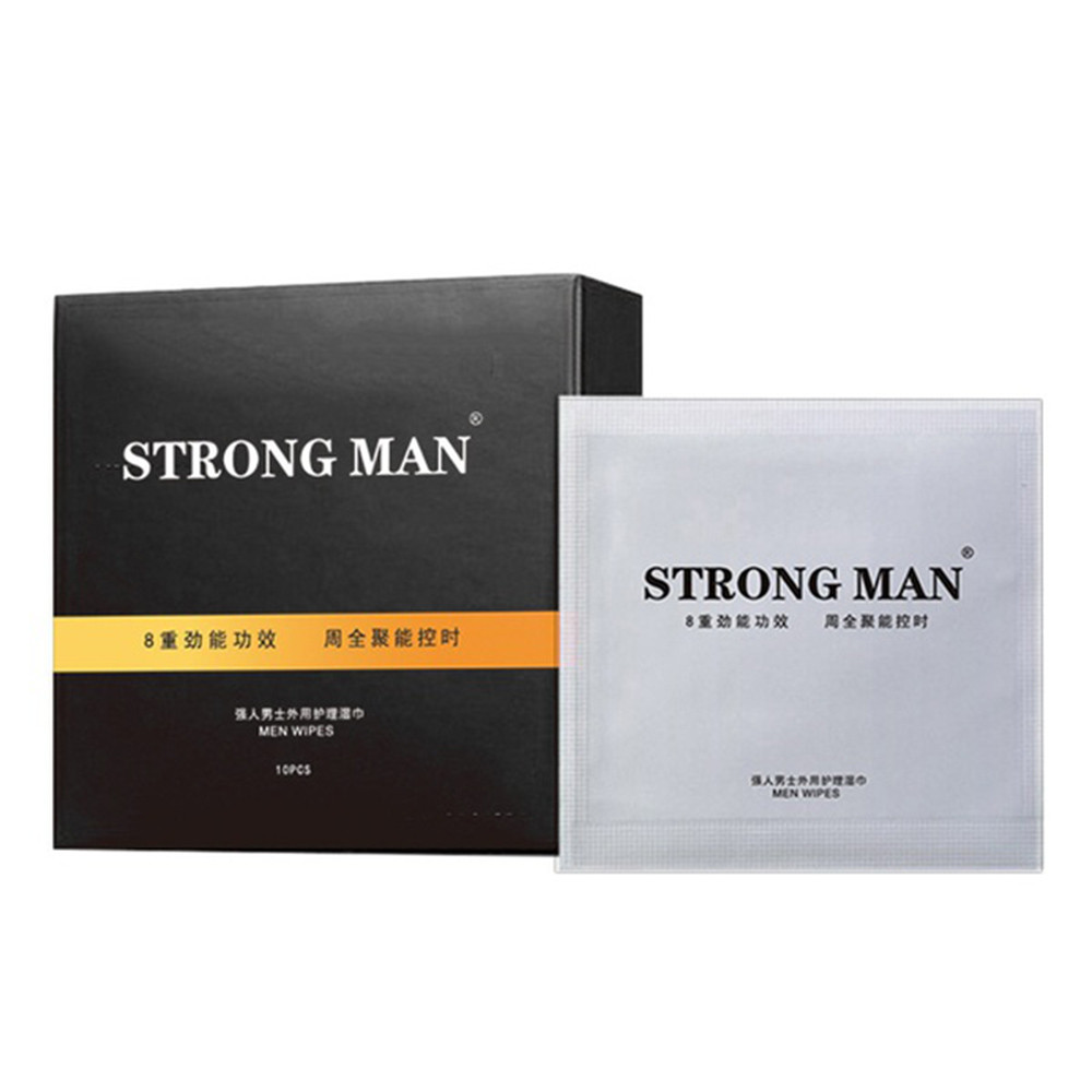 STRONG MAN แผ่นเช็ดทำความสะอาด ช่วยชะลอ.หลั่ง (กล่อง 10 ชิ้น)