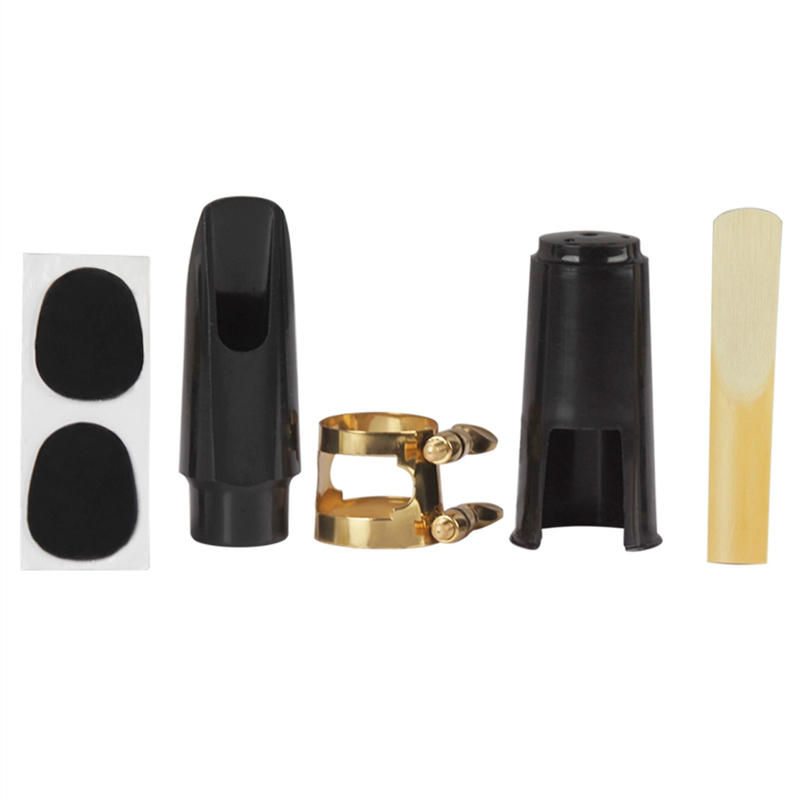 6Pcs Soprano Sax Saxophone Mouthpiece Plastic with Cap Metal Buckle Reed Mouthpiece Patches Pads