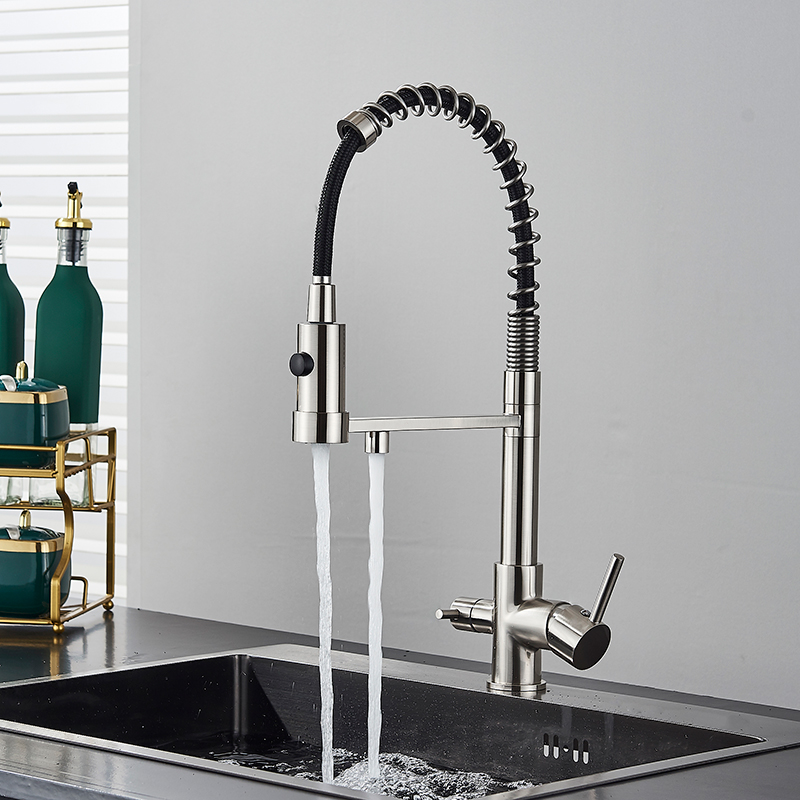 ก๊อกน้ำกรองน้ำในครัว Dual Spout เครื่องผสมน้ำดื่มบริสุทธิ์ Tap Rotation ...