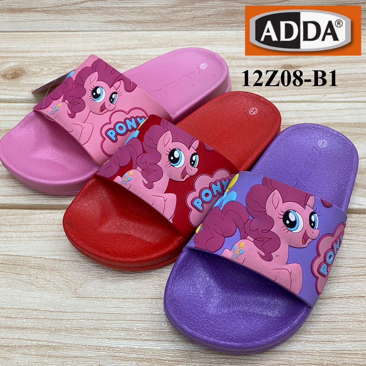 รองเท้าแตะสวม ADDA  ลาย PONY รุ่น 12Z08-B1 (11-3) สีชมพู/ม่วง/แดง