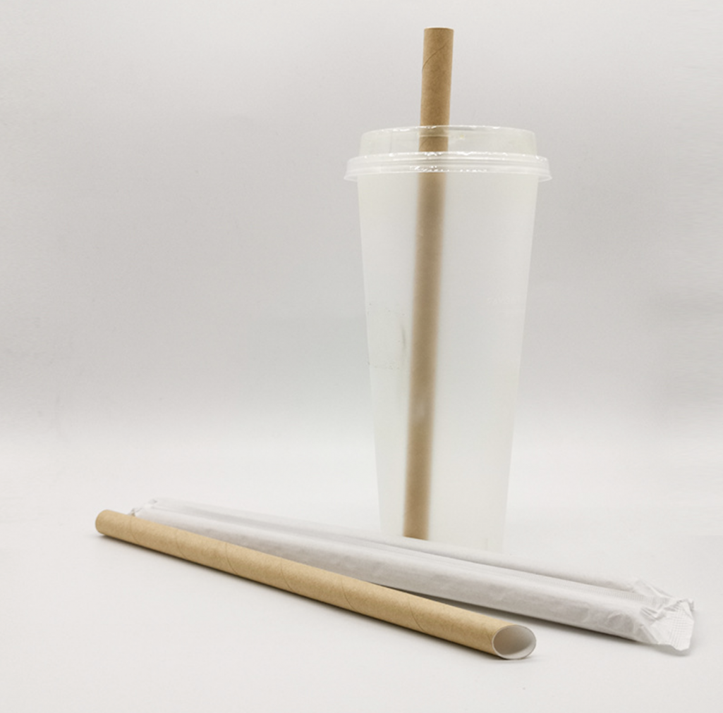 (100 ชิ้น) หลอดกระดาษมาตรฐานชาไข่มุก (Paper Straw) ขนาด 12x230 มม. เกรดพรีเมี่ยม วัสดุธรรมชาติ 100%