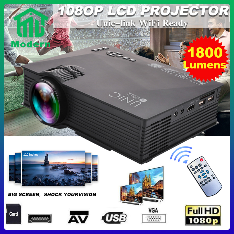 Modern โปรเจคเตอร์ Unic UC68 Led 1080P Projector อัพเกรดใหม่ มัลติมีเดียโฮมเธียเตอร์ 1800 lumens Mini Projector HD สนับสนุน Miracast airplay
